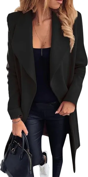 YMING Womens Winter Wide Lapel Trench Coat Wool Blend Belted Jackets Solid Color Wrap Long Coats