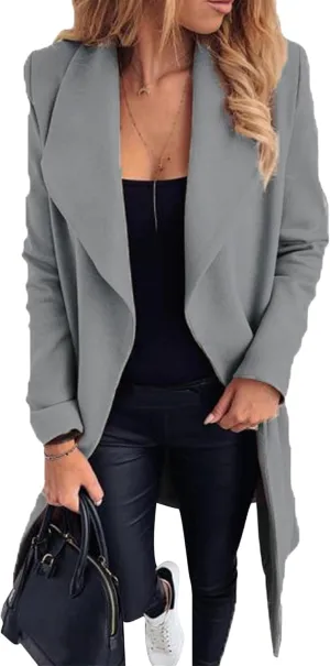 YMING Womens Winter Wide Lapel Trench Coat Wool Blend Belted Jackets Solid Color Wrap Long Coats