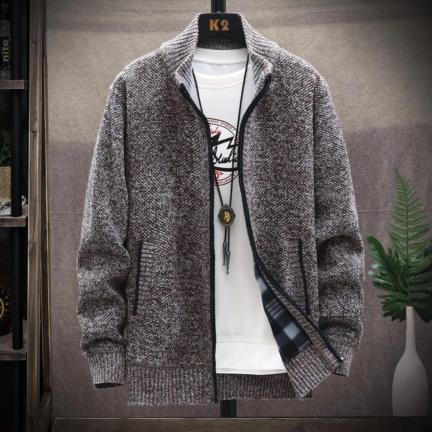 Ymosrh Jackets for Men Fashion Autumn and Winter Men's Loose Cardigan Warm Lapel Hooded Jacket Sweater Jackets