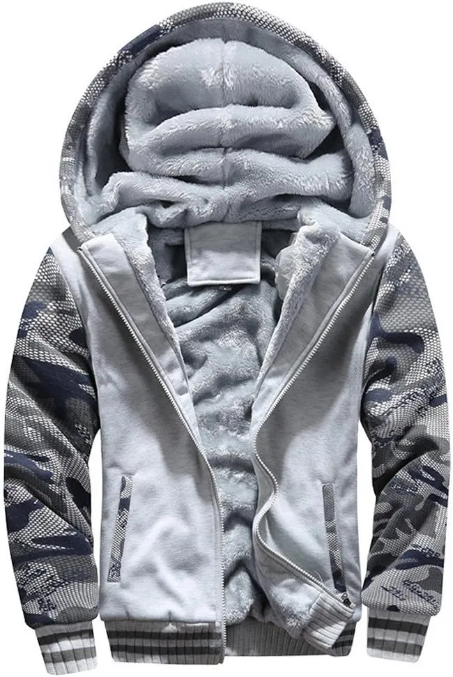 Ymosrh Mens Coats and Jackets Winter M-4Xl Warm Fleece Hood Zipper Sweater Jacket Outwear Coat Jackets for Men