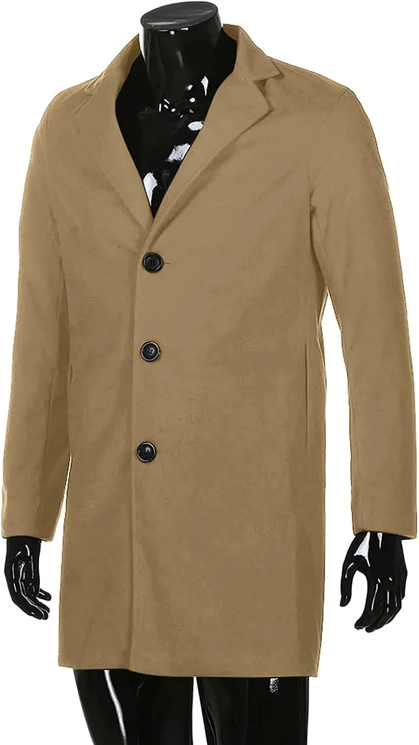 Ymosrh Winter Coats for Men Formal Single Breasted Figuring Overcoat Long Wool Warm Jacket Outwear Jackets