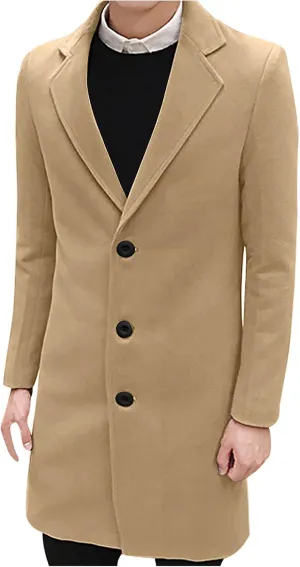 Ymosrh Winter Coats for Men Formal Single Breasted Figuring Overcoat Long Wool Warm Jacket Outwear Jackets