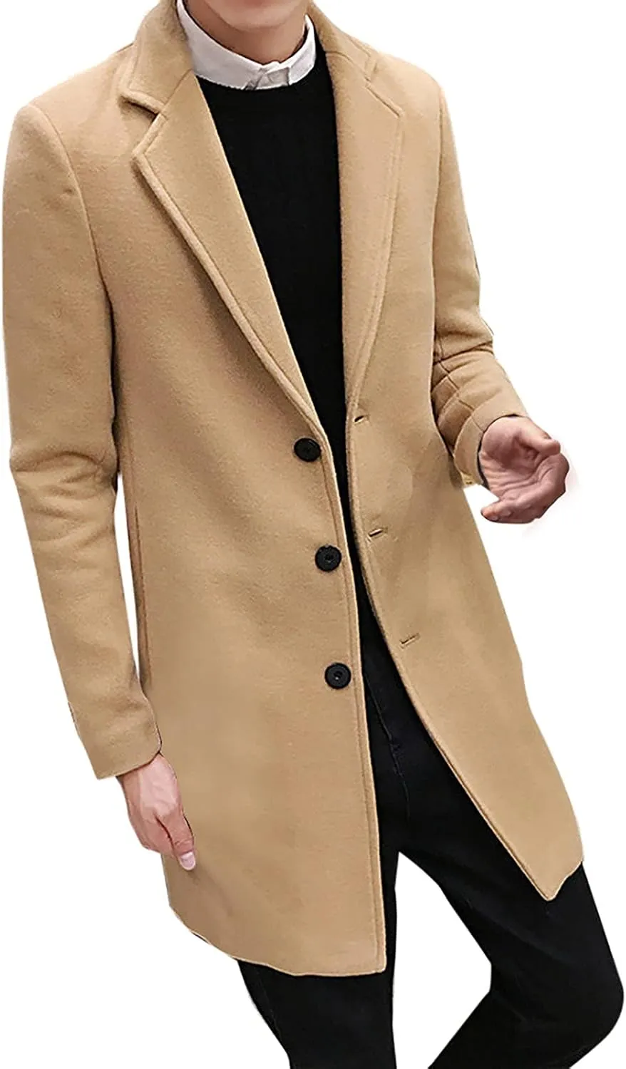 Ymosrh Winter Coats for Men Formal Single Breasted Figuring Overcoat Long Wool Warm Jacket Outwear Jackets