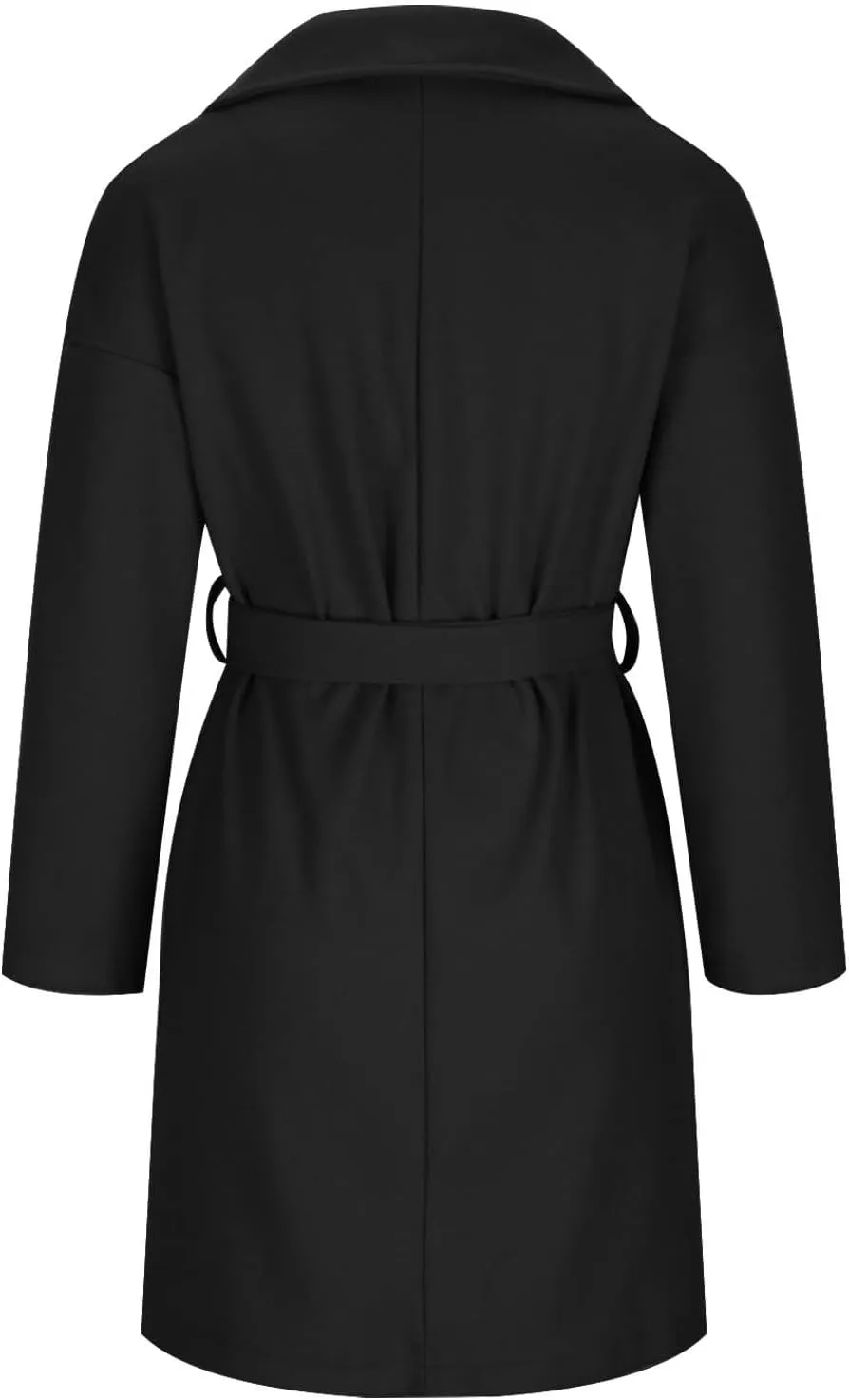 YRAETENM Womens Wool Coat Long Sleeve Notched Collar Tie Belt Wrap Coats Casual Long Winter Jackets Trench Coat with Pockets