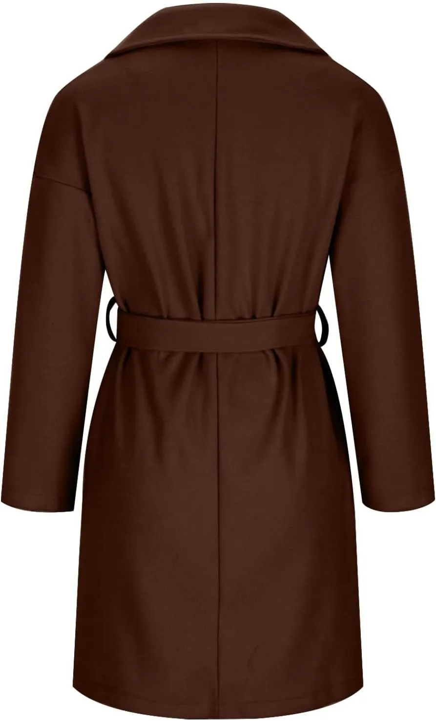 YRAETENM Womens Wool Coat Long Sleeve Notched Collar Tie Belt Wrap Coats Casual Long Winter Jackets Trench Coat with Pockets