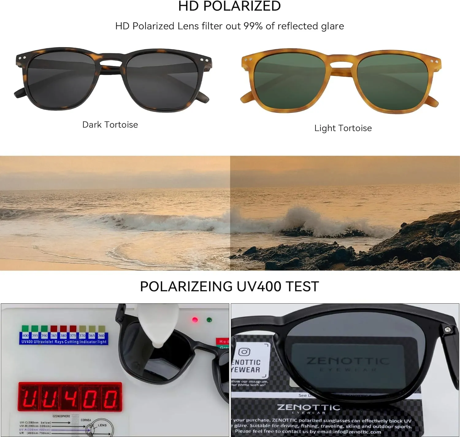 ZENOTTIC Polarized Sunglasses for Women Men: Retro Shades Round | Square Frame UV Protection 2 Pack