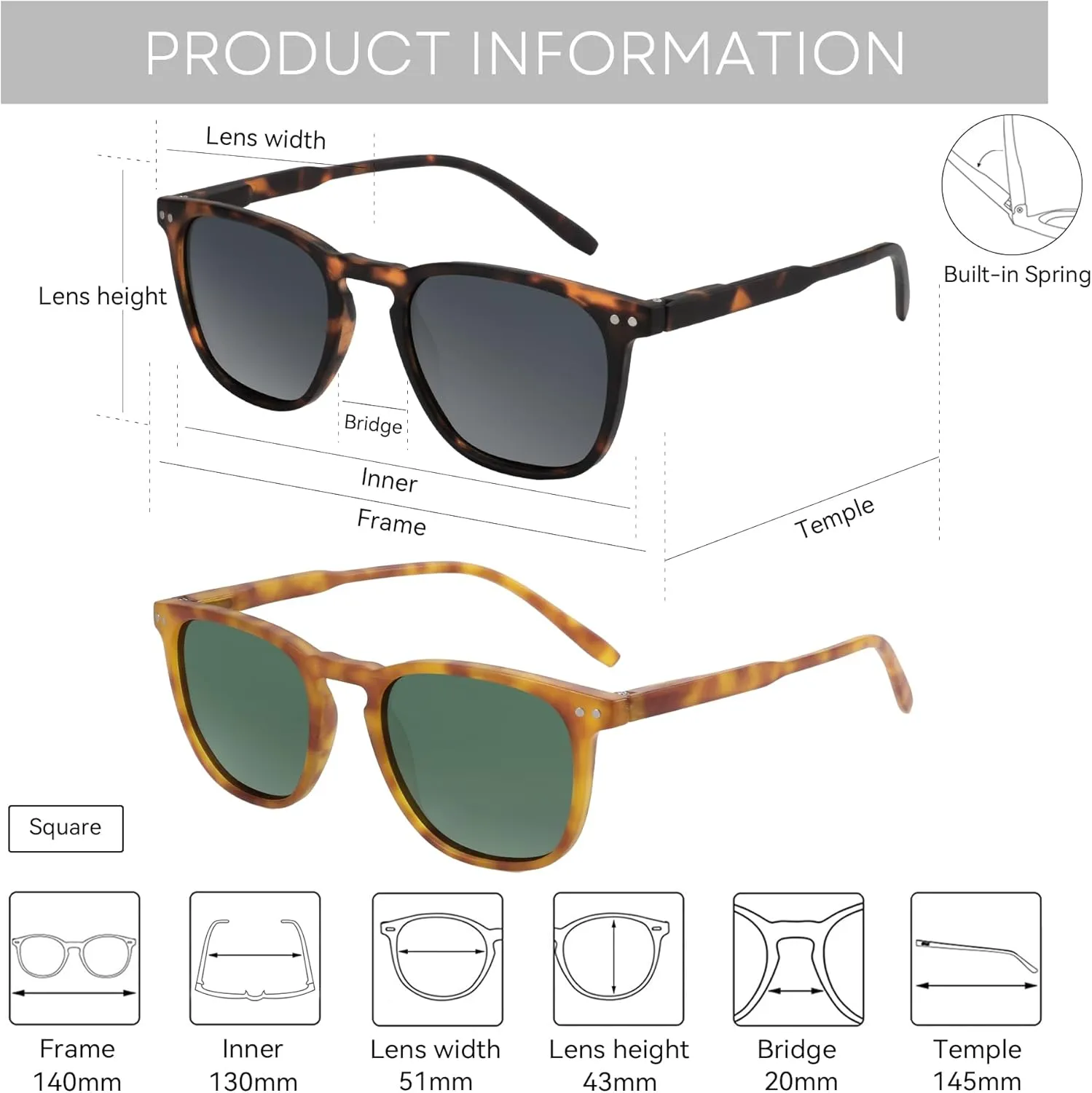 ZENOTTIC Polarized Sunglasses for Women Men: Retro Shades Round | Square Frame UV Protection 2 Pack