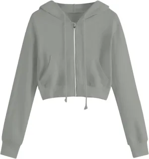 Zip Up Hoodie Women Hoodies for Teen Girls Crop Long Sleeve Sweatshirt Trendy Y2K Crop Tops Jacket with Pocket